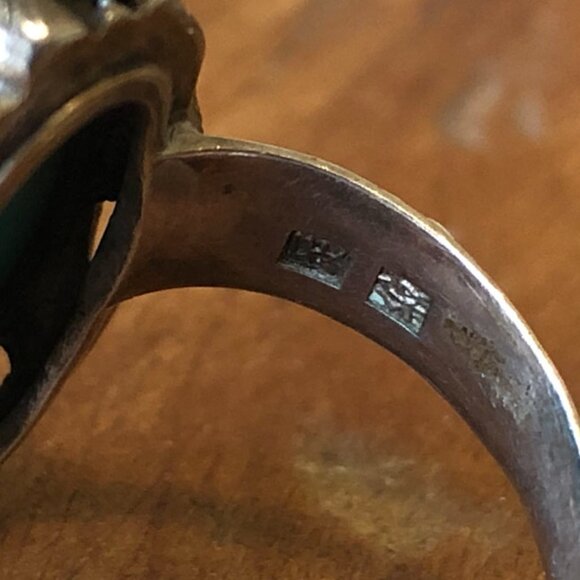 Vintage Asian Sterling Silver & Carved Turquoise Ring Adjustable Size 5 - Picture 4 of 7